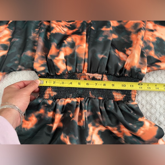 Camila Coelho Amelia Romper in Orange Teal Tie Dye Black XS Satin Kimono Sleeve - Picture 14 of 16